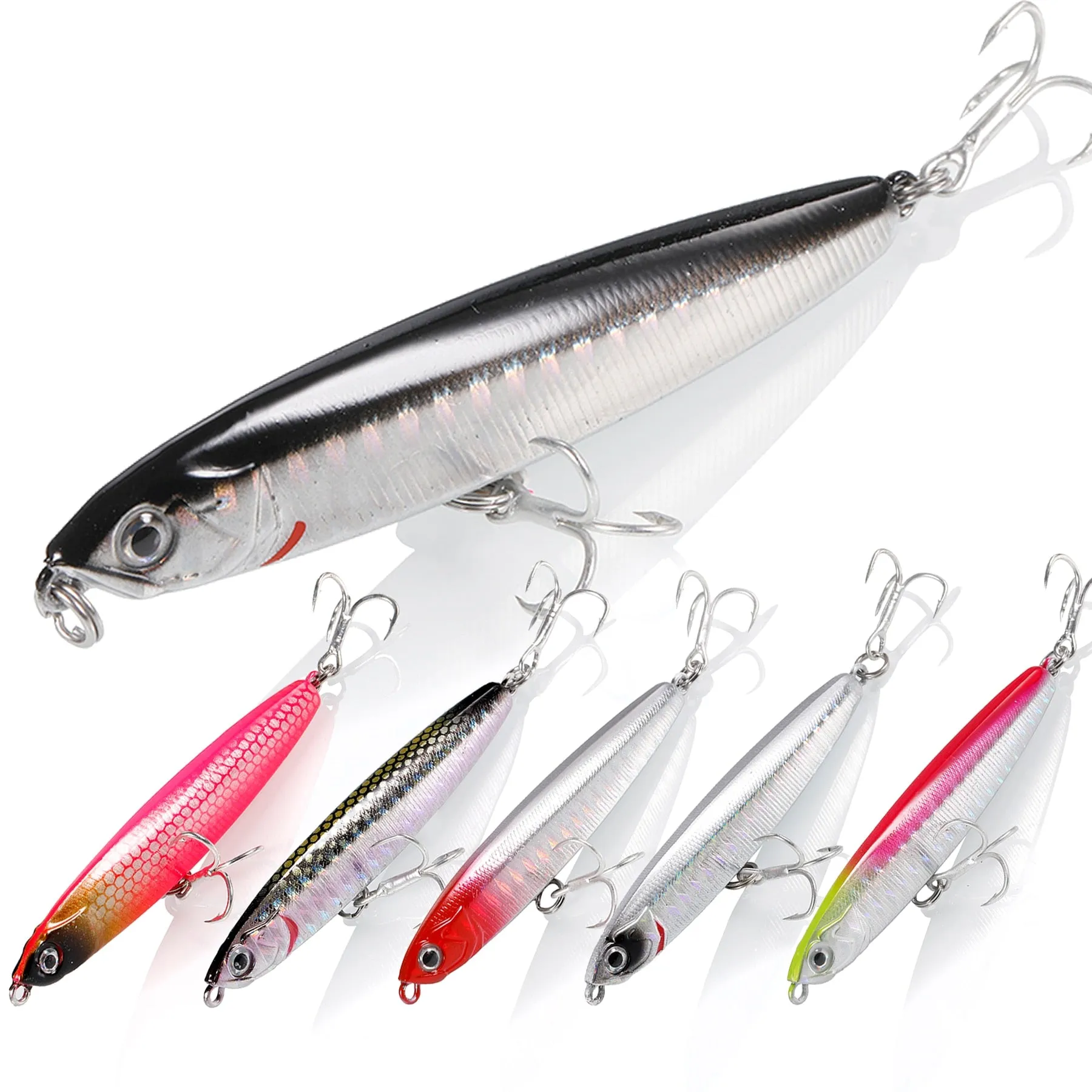 1PCS Pencil Bait Sinking Minnow Fishing Lure 10-24g Bass Trolling Lure Hard Bait Diving Sinking Treble Hooks Fishing Tackle
