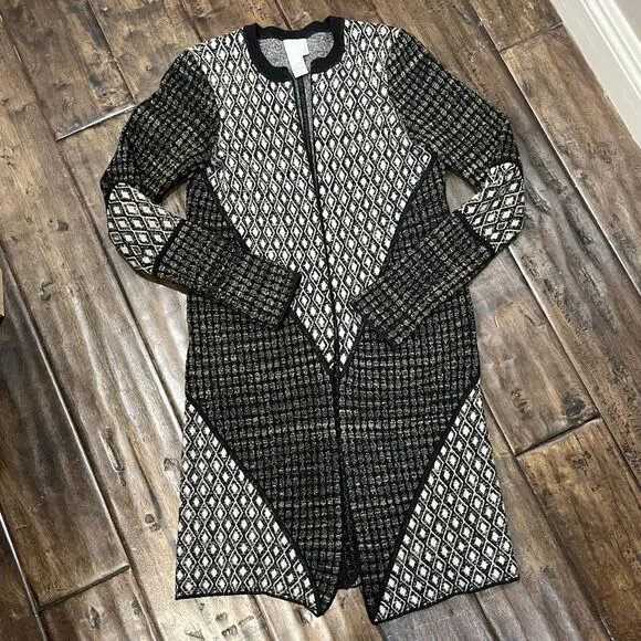 2bRYCH VTG Artzy Argyle Diamond Pattern Black Gold Wool Cardigan Sweater‎ Coat S