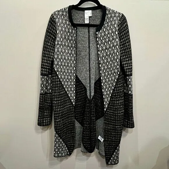 2bRYCH VTG Artzy Argyle Diamond Pattern Black Gold Wool Cardigan Sweater‎ Coat S
