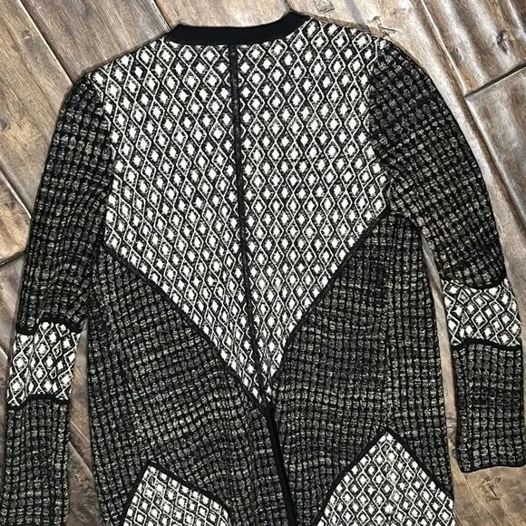 2bRYCH VTG Artzy Argyle Diamond Pattern Black Gold Wool Cardigan Sweater‎ Coat S