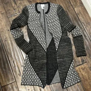 2bRYCH VTG Artzy Argyle Diamond Pattern Black Gold Wool Cardigan Sweater‎ Coat S