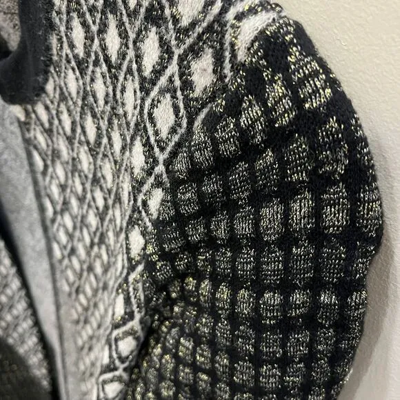 2bRYCH VTG Artzy Argyle Diamond Pattern Black Gold Wool Cardigan Sweater‎ Coat S