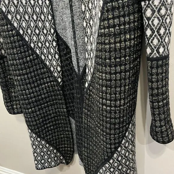 2bRYCH VTG Artzy Argyle Diamond Pattern Black Gold Wool Cardigan Sweater‎ Coat S