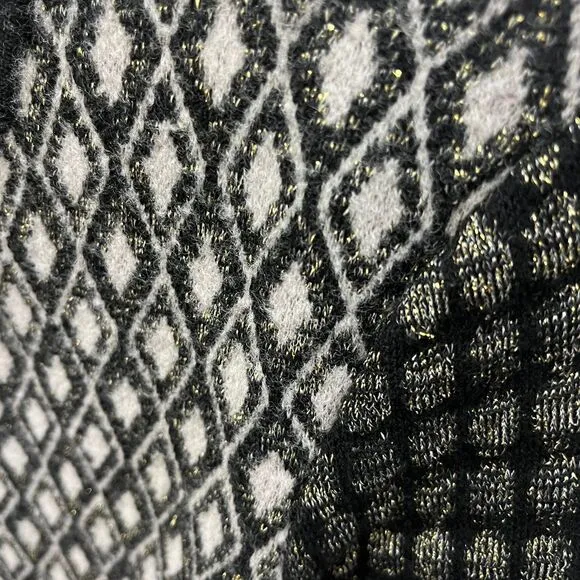 2bRYCH VTG Artzy Argyle Diamond Pattern Black Gold Wool Cardigan Sweater‎ Coat S