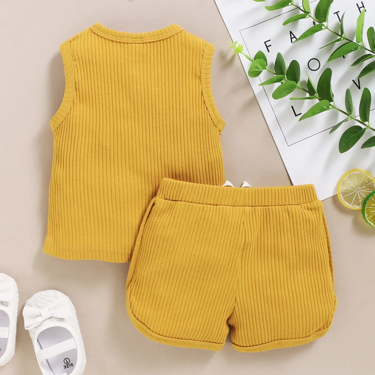 2Pcs Baby Toddler Boys Girls Solid Sleeveless Button Vest Tops and shorts Outfits Set