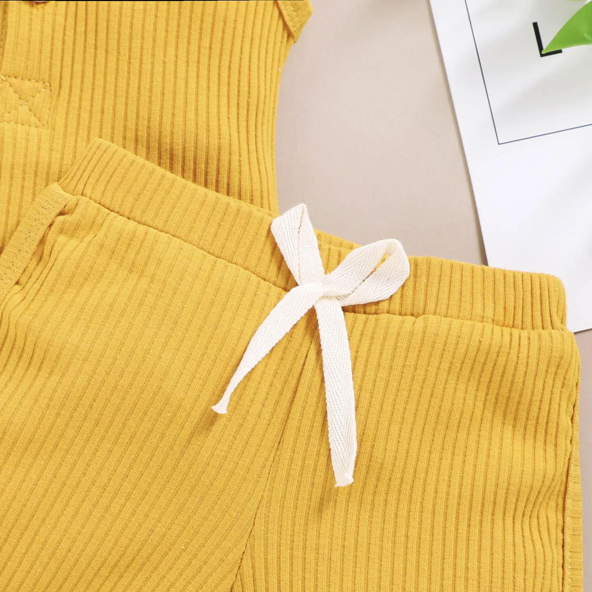 2Pcs Baby Toddler Boys Girls Solid Sleeveless Button Vest Tops and shorts Outfits Set