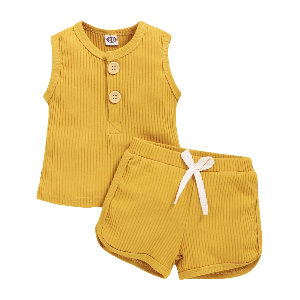 2Pcs Baby Toddler Boys Girls Solid Sleeveless Button Vest Tops and shorts Outfits Set