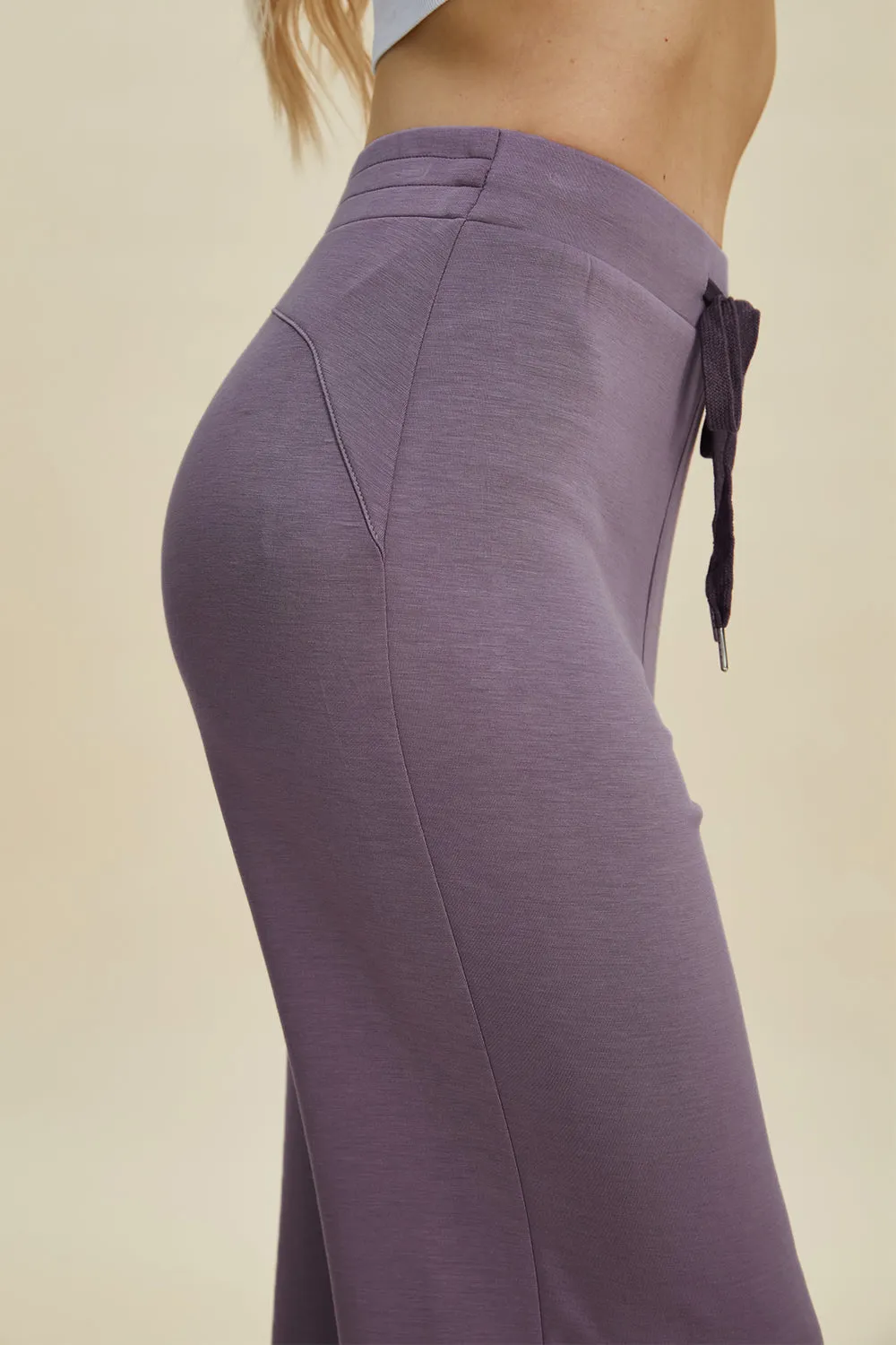 Air Scuba Drawstring Wide Leg Pants- 4 Colors (Mauve, Blue, Moonlit, Black)