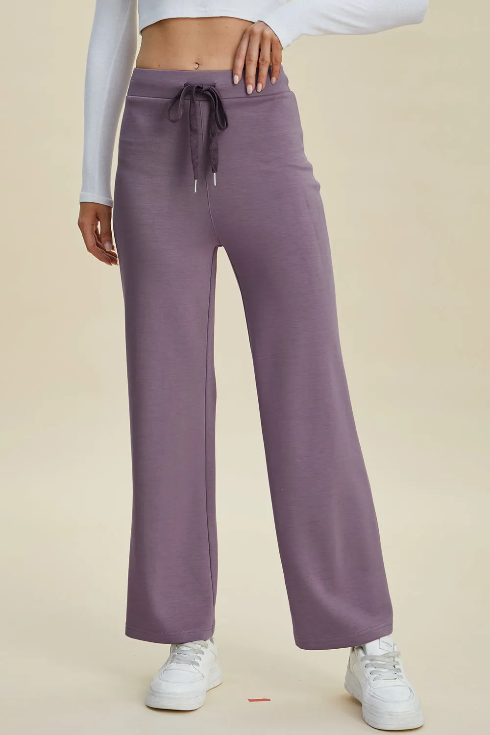 Air Scuba Drawstring Wide Leg Pants- 4 Colors (Mauve, Blue, Moonlit, Black)