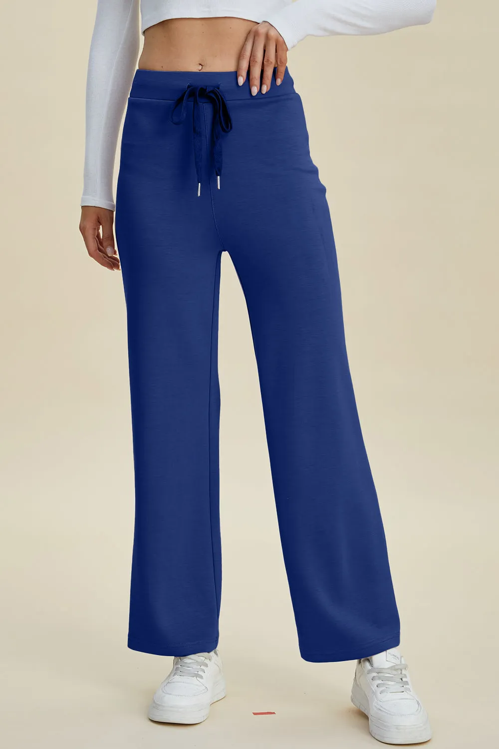 Air Scuba Drawstring Wide Leg Pants- 4 Colors (Mauve, Blue, Moonlit, Black)