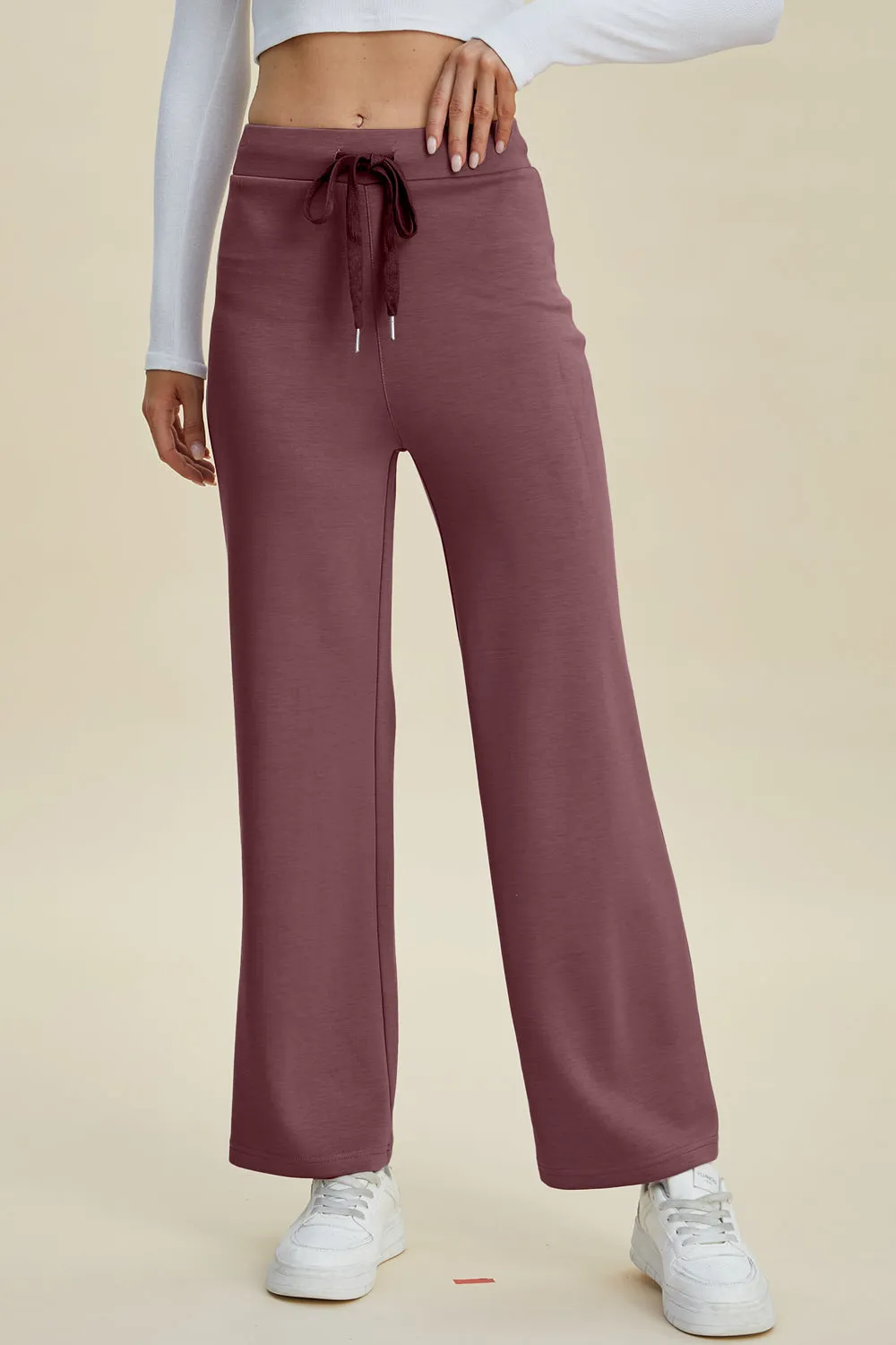 Air Scuba Drawstring Wide Leg Pants- 4 Colors (Mauve, Blue, Moonlit, Black)