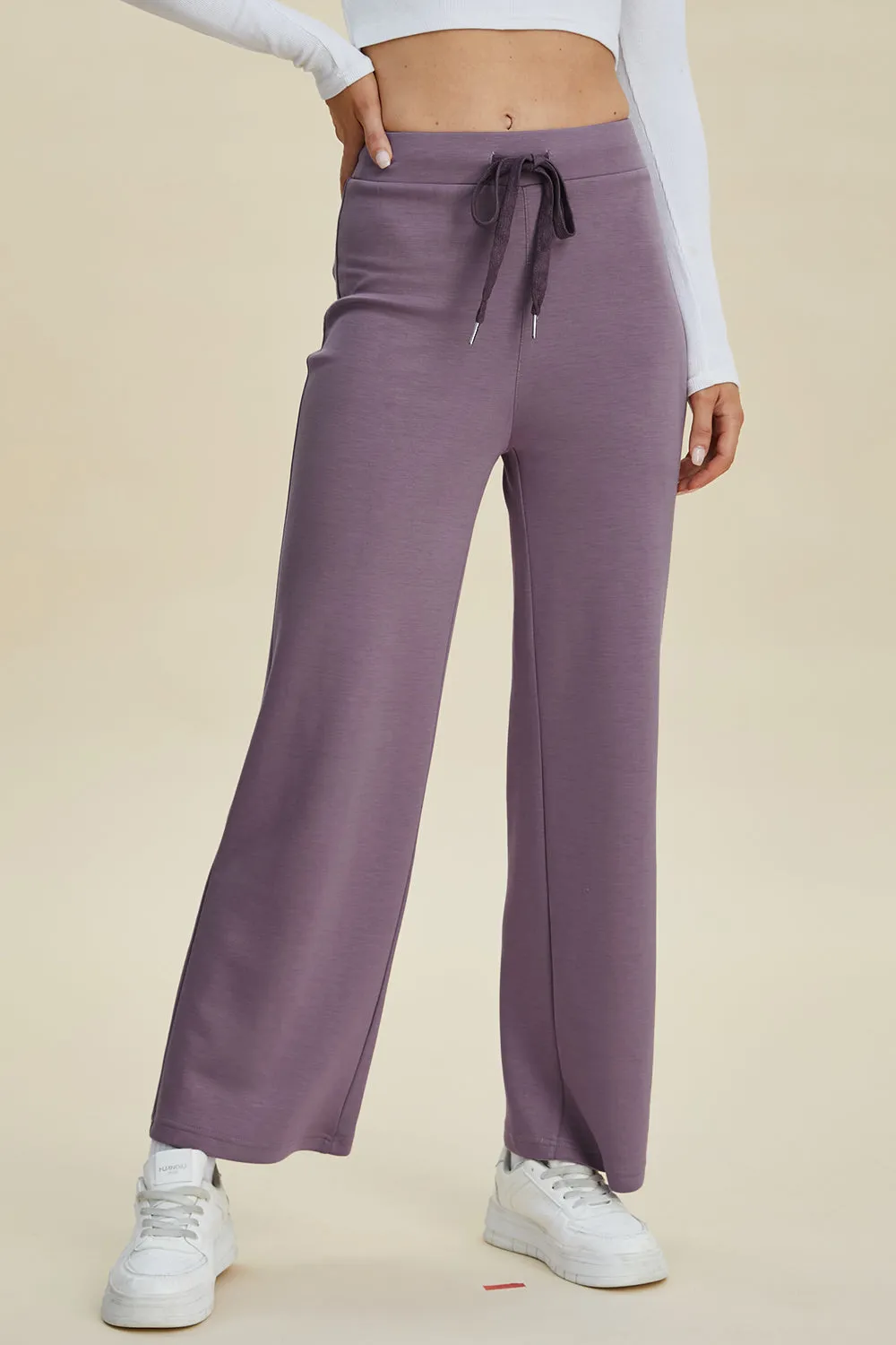 Air Scuba Drawstring Wide Leg Pants- 4 Colors (Mauve, Blue, Moonlit, Black)