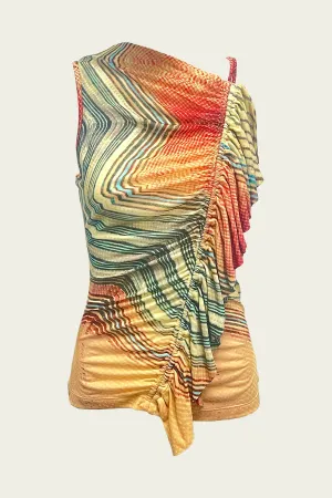Aleida Ruffle Sleeveless Top in Crystal Opal