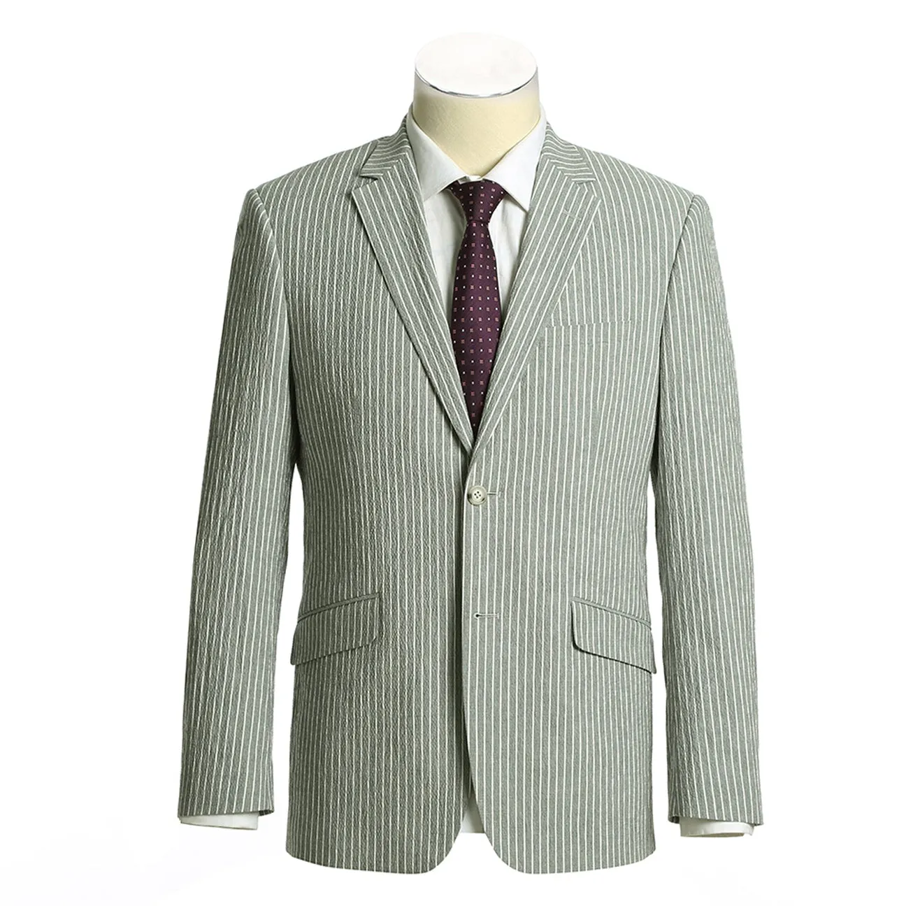 Alessandro Vitello by Renoir Gray Slim Fit Notch Lapels Stripe Cotton Suit 611-1