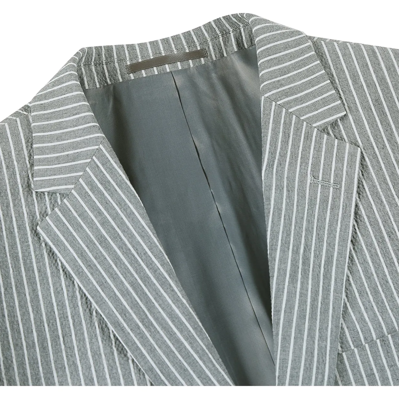 Alessandro Vitello by Renoir Gray Slim Fit Notch Lapels Stripe Cotton Suit 611-1