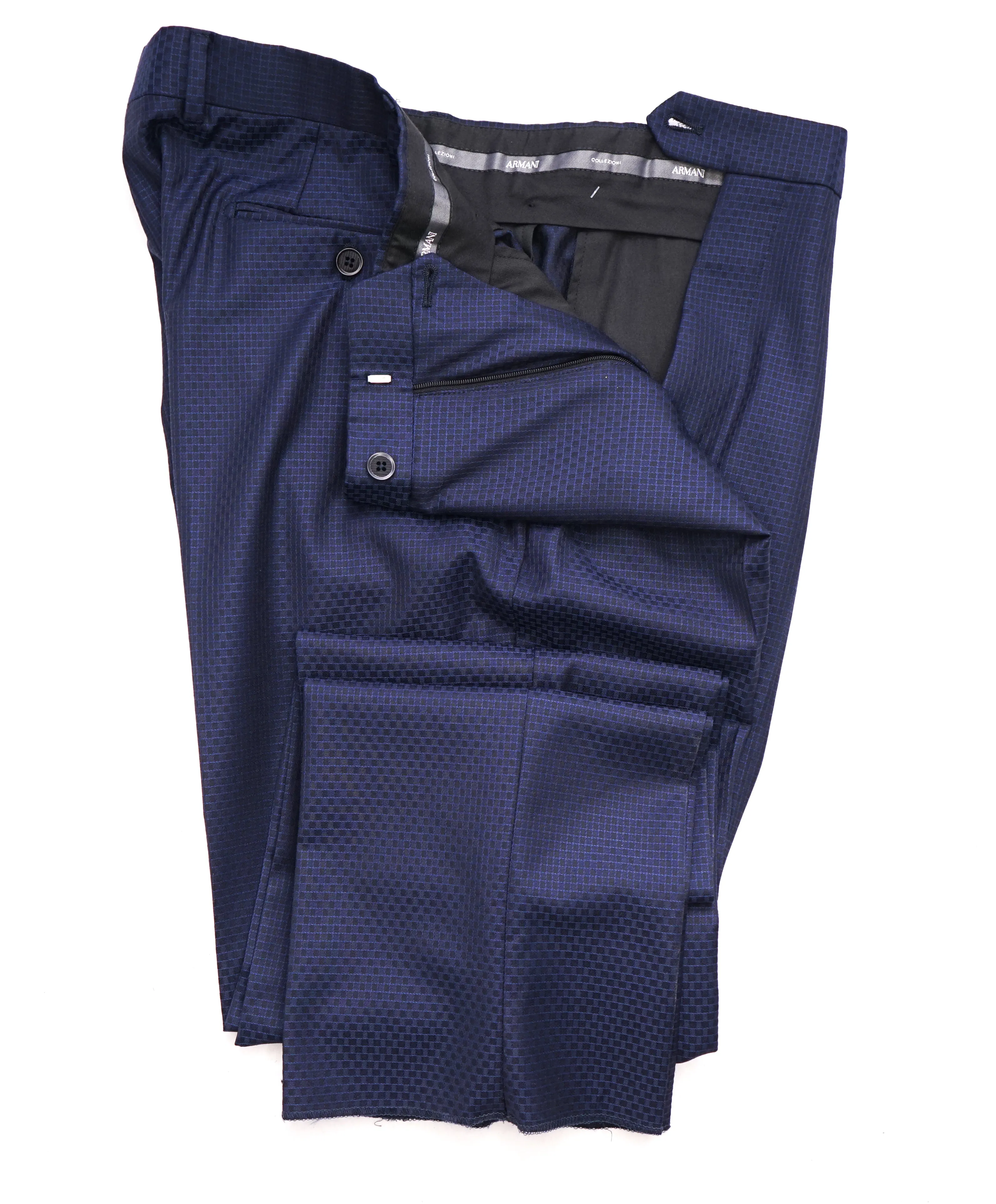 ARMANI COLLEZIONI - “S Line” Slim Blue Geometric Check Wide Peak lapel Suit - 42R
