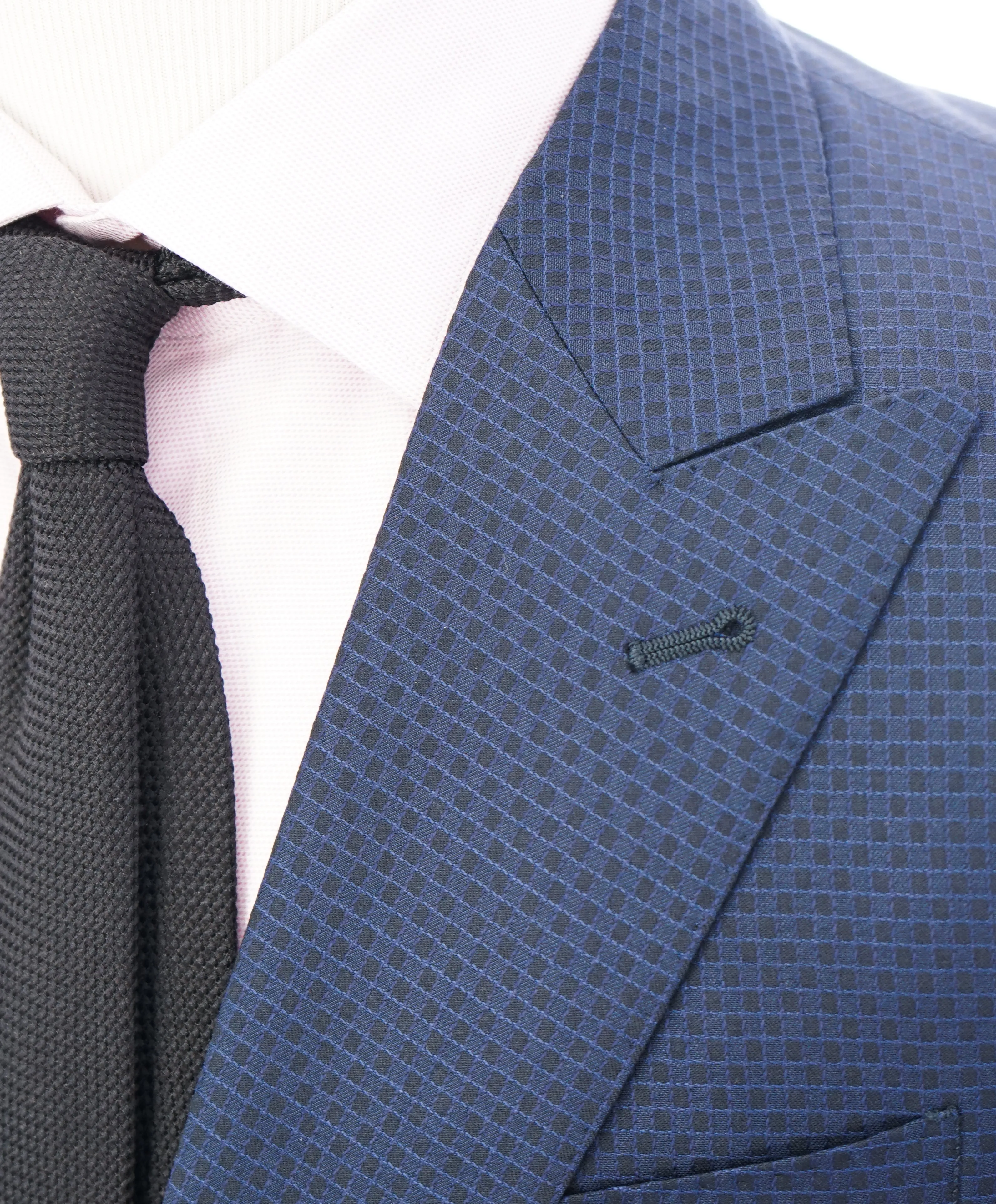ARMANI COLLEZIONI - “S Line” Slim Blue Geometric Check Wide Peak lapel Suit - 42R