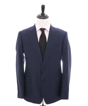 ARMANI COLLEZIONI - “S Line” Slim Blue Geometric Check Wide Peak lapel Suit - 42R