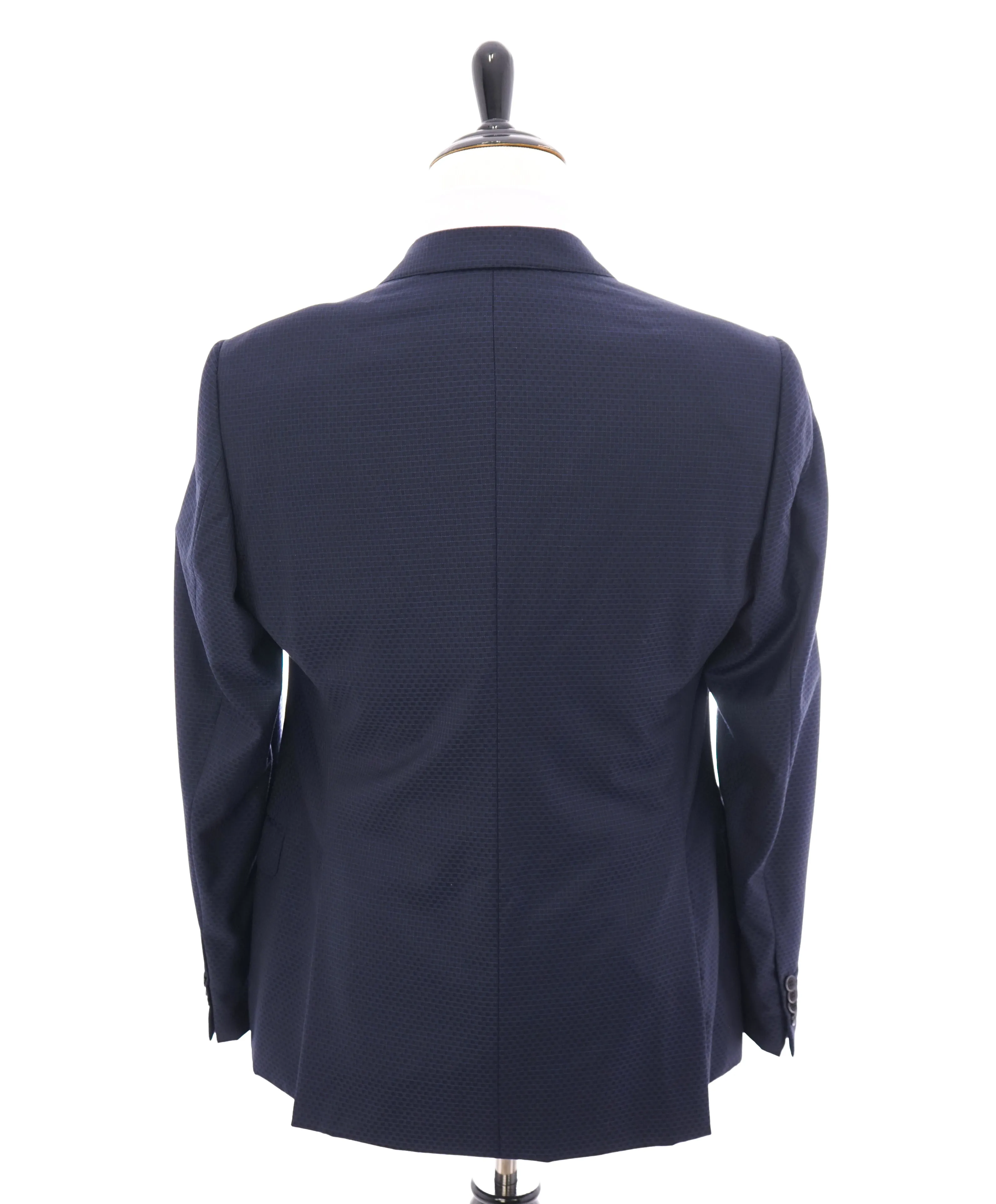ARMANI COLLEZIONI - “S Line” Slim Blue Geometric Check Wide Peak lapel Suit - 42R
