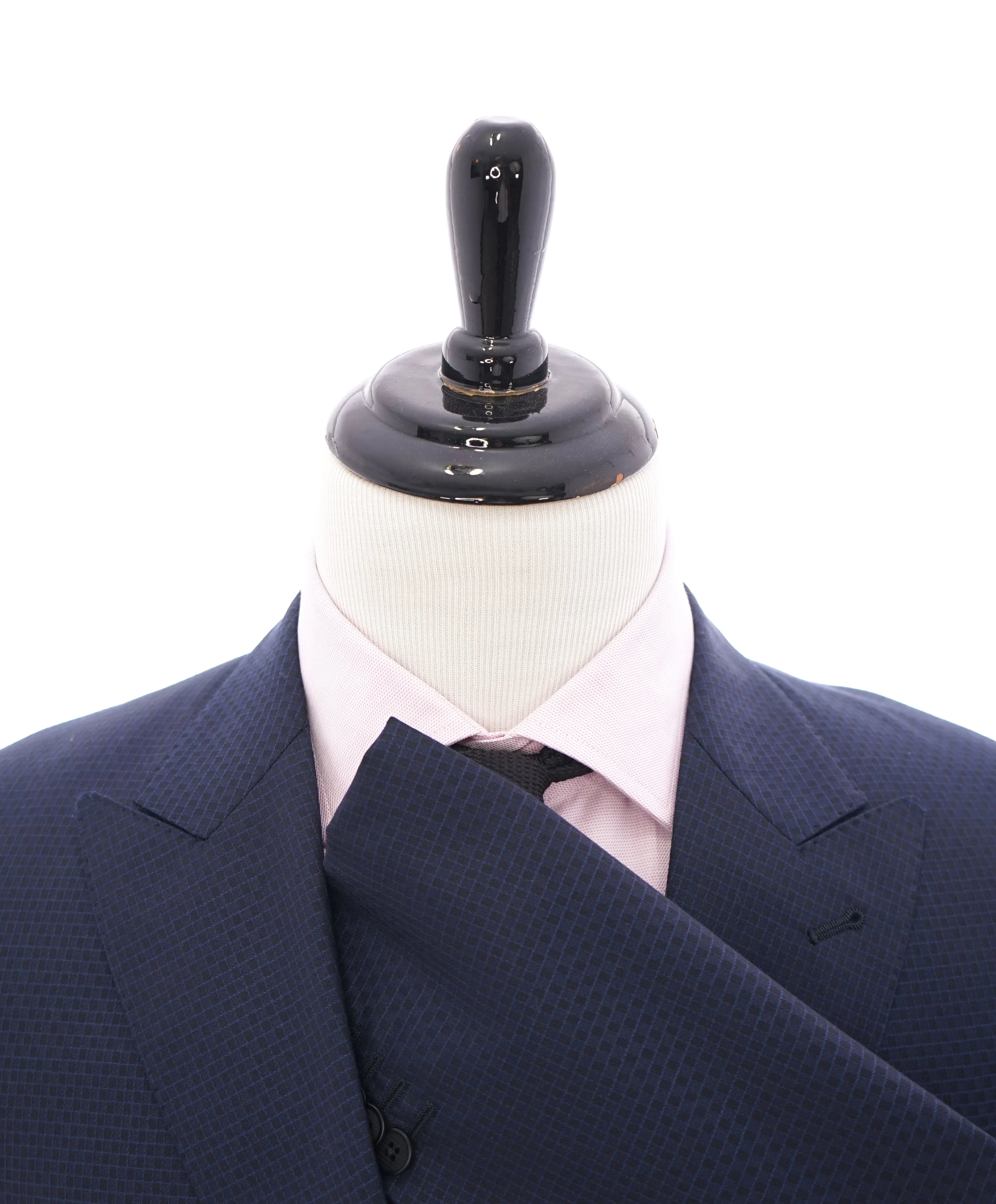 ARMANI COLLEZIONI - “S Line” Slim Blue Geometric Check Wide Peak lapel Suit - 42R