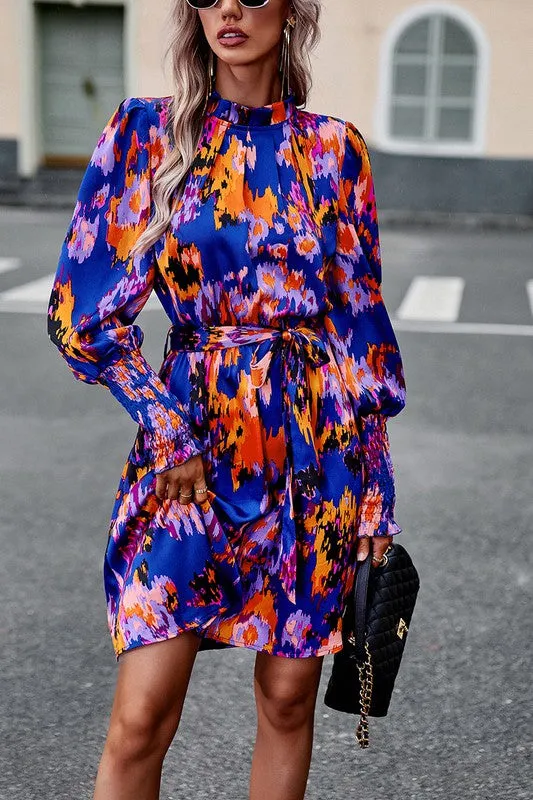 Artsy Floral Tie Waist Dress