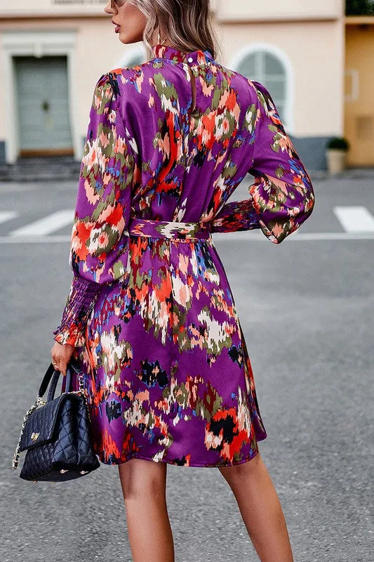 Artsy Floral Tie Waist Dress