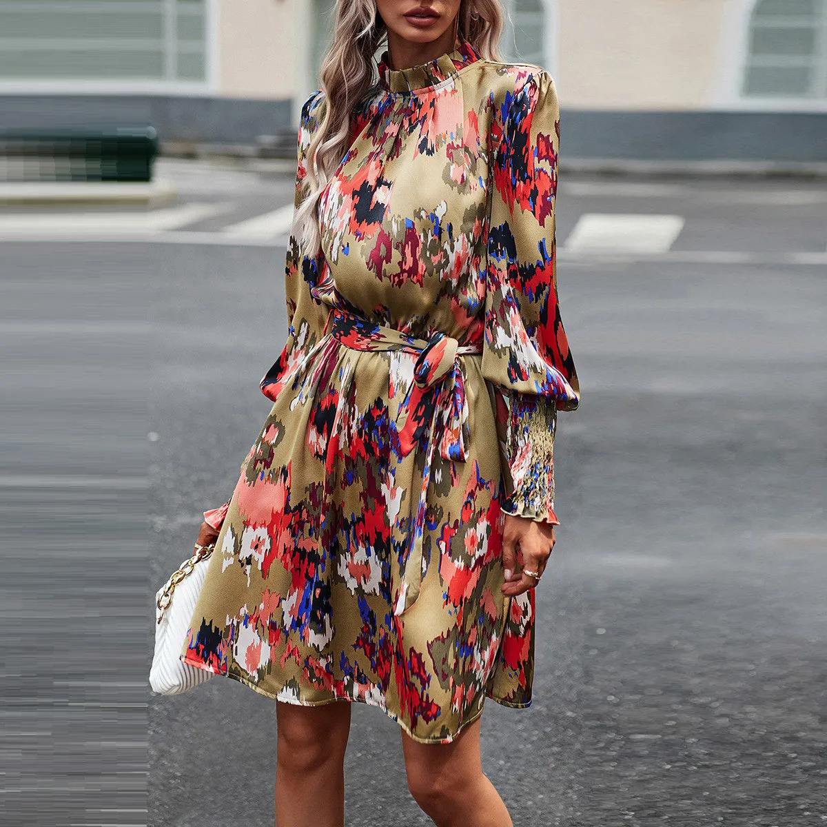 Artsy Floral Tie Waist Dress