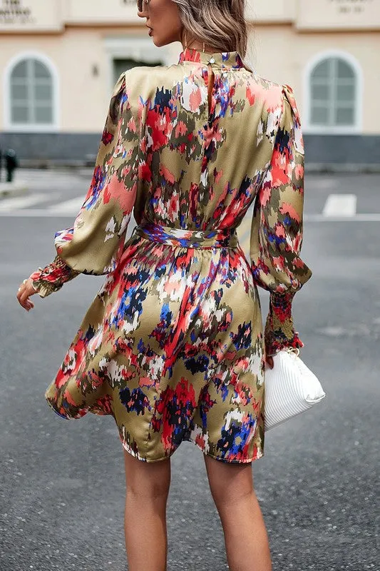Artsy Floral Tie Waist Dress