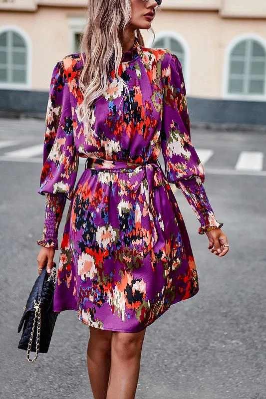 Artsy Floral Tie Waist Dress