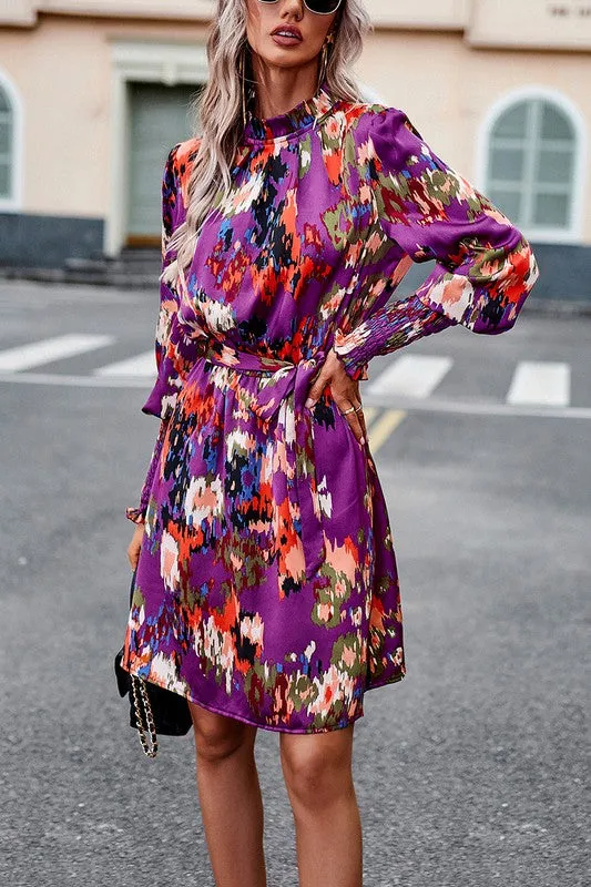 Artsy Floral Tie Waist Dress