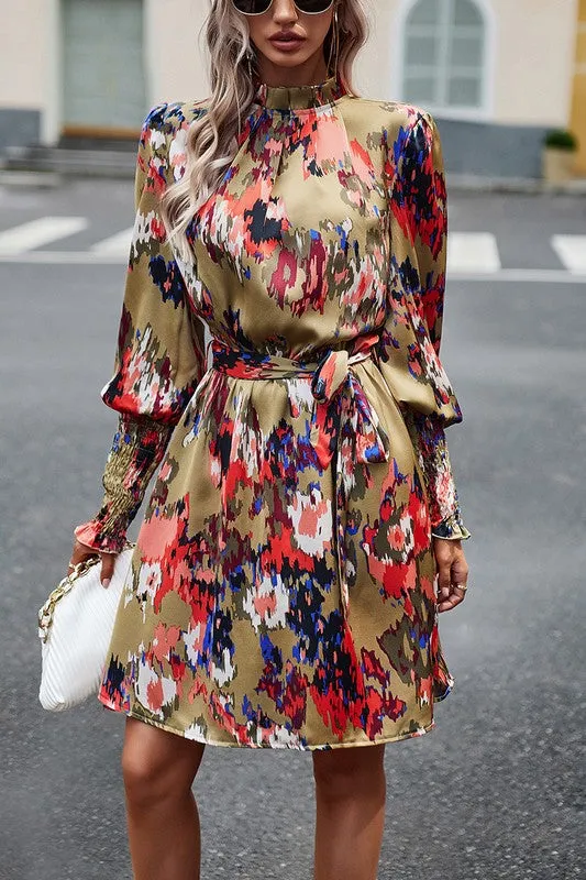 Artsy Floral Tie Waist Dress