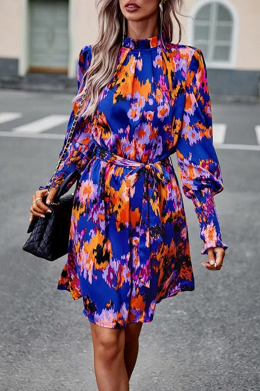 Artsy Floral Tie Waist Dress