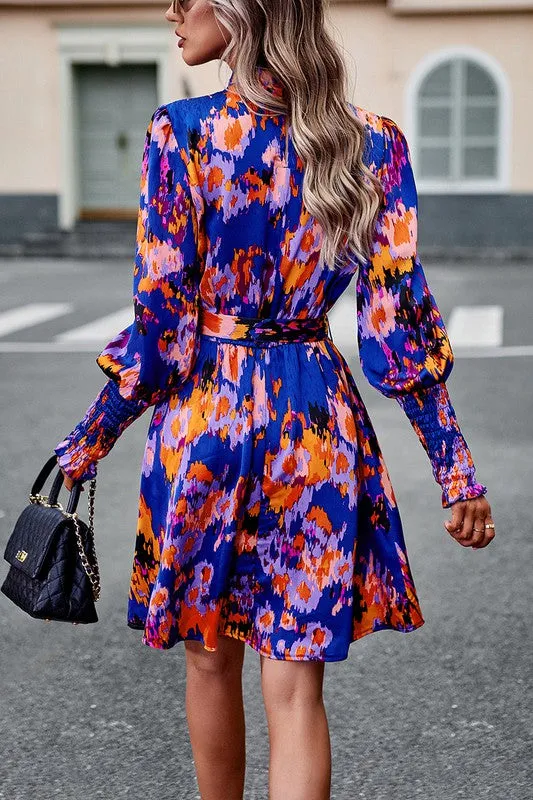 Artsy Floral Tie Waist Dress