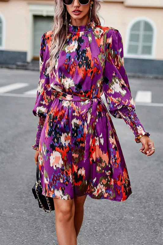 Artsy Floral Tie Waist Dress