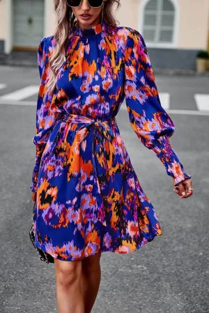 Artsy Floral Tie Waist Dress