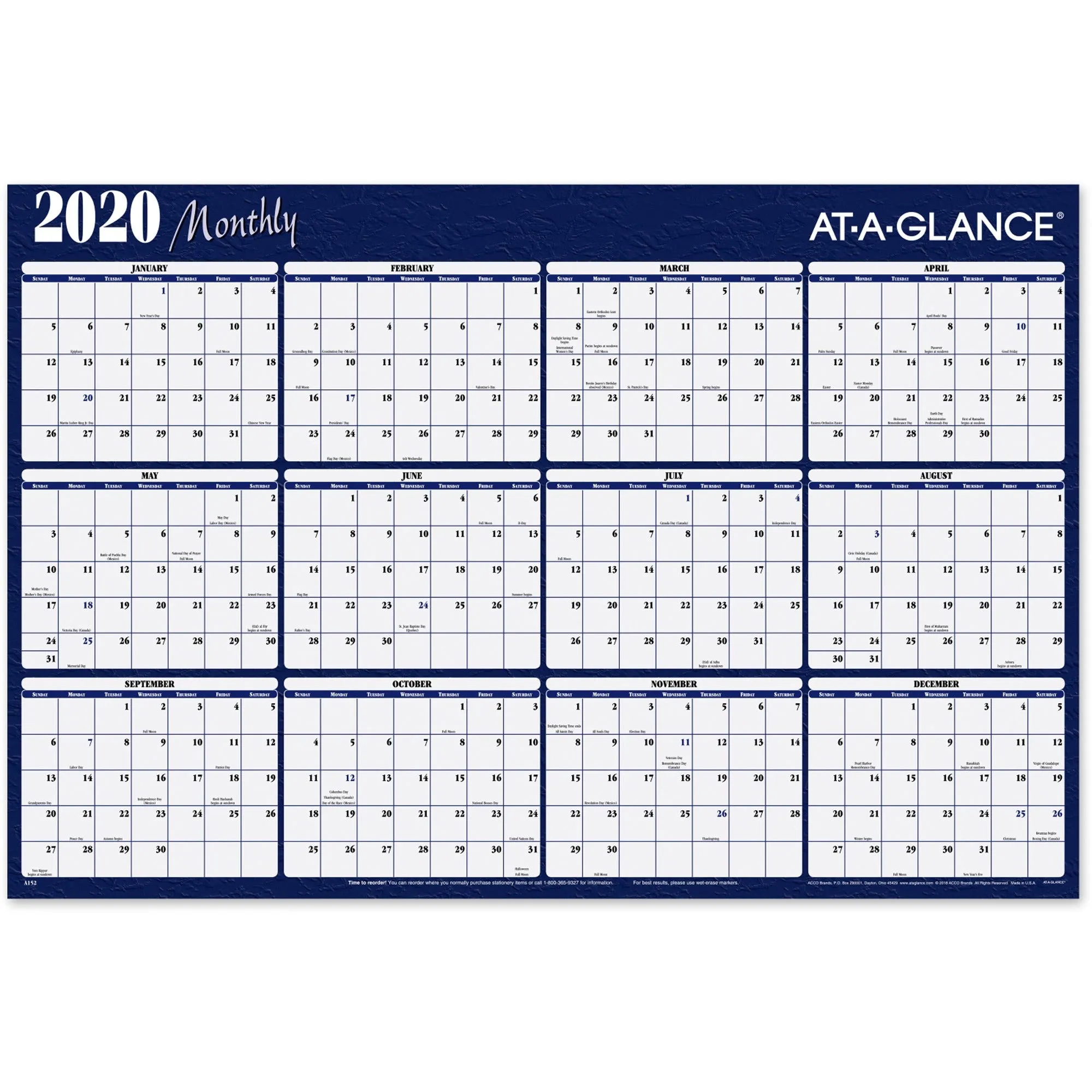 At-A-Glance Erasable/Reversible Horizontal Yearly Wall Planner