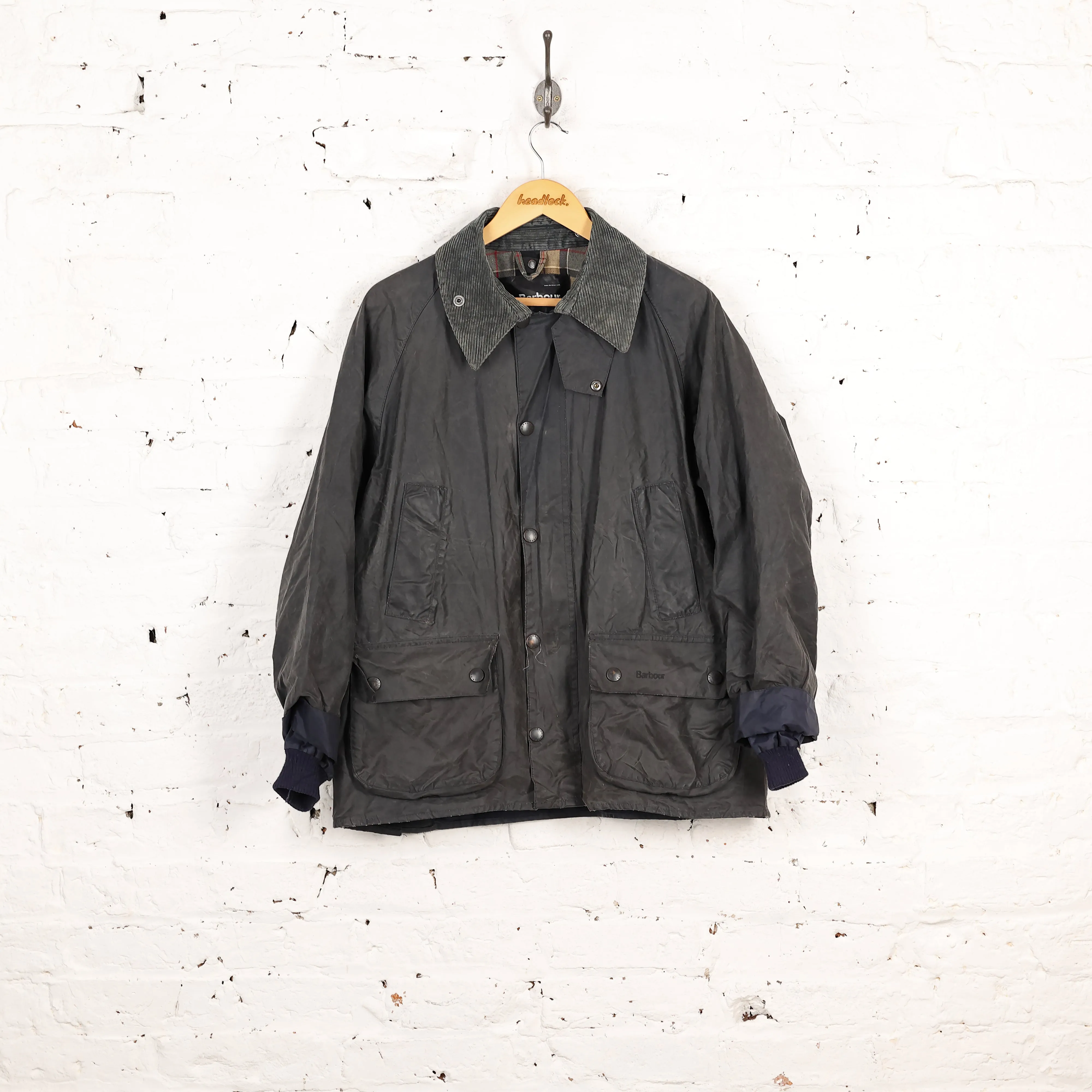 Barbour Bedale Wax Jacket Coat - Blue - M