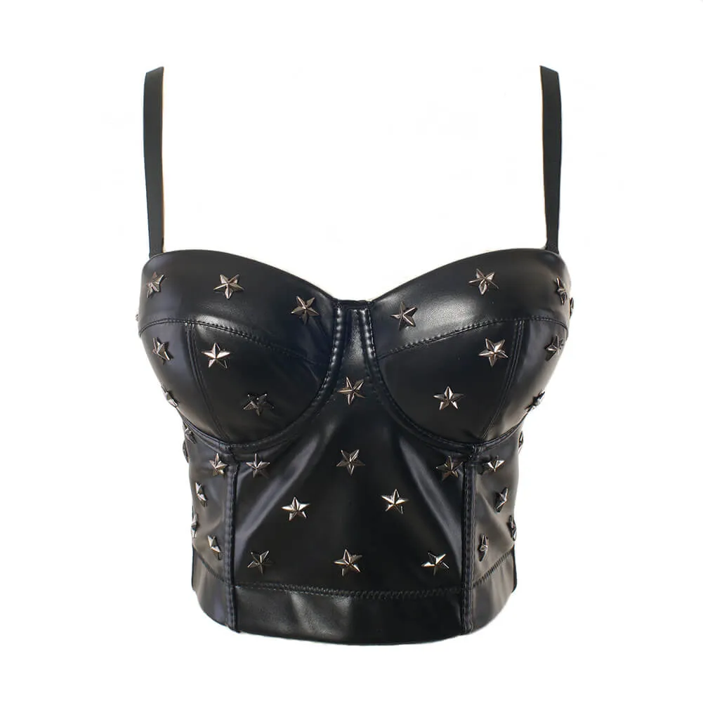 Black PU leather Rivet Women's Bustier Caged Top