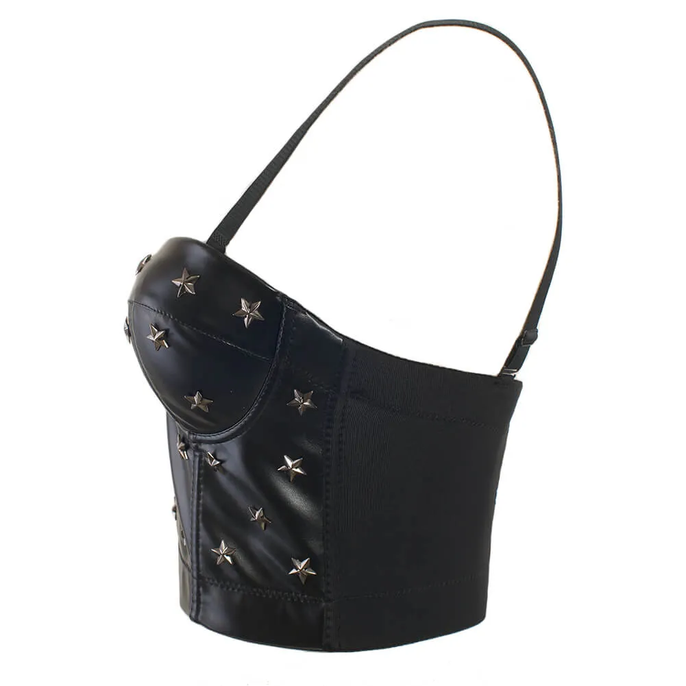 Black PU leather Rivet Women's Bustier Caged Top