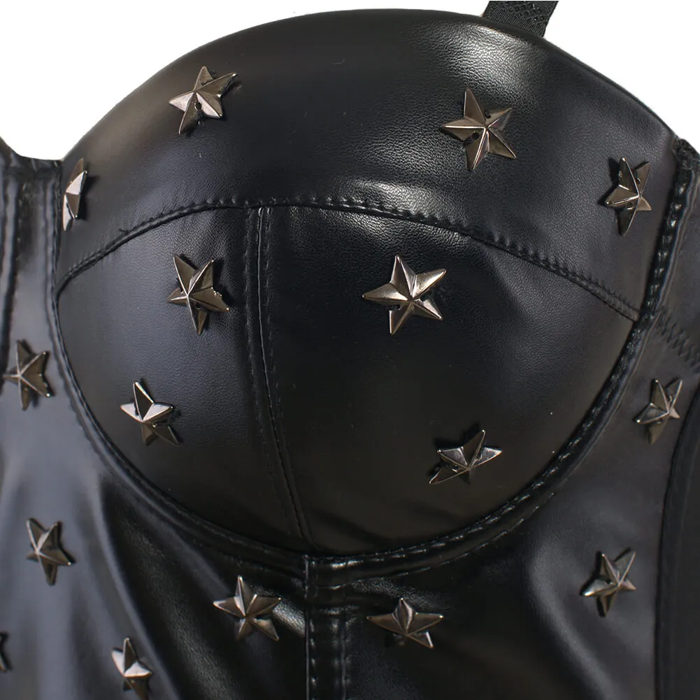 Black PU leather Rivet Women's Bustier Caged Top