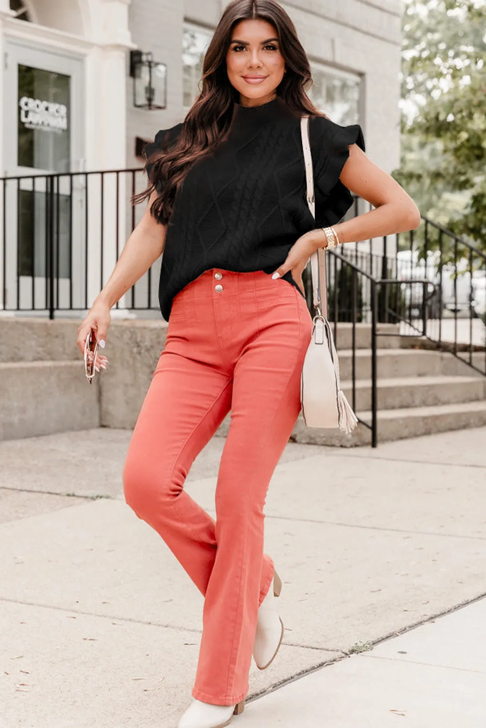 Black Retro Cable Knit Ruffle Sleeveless Sweater