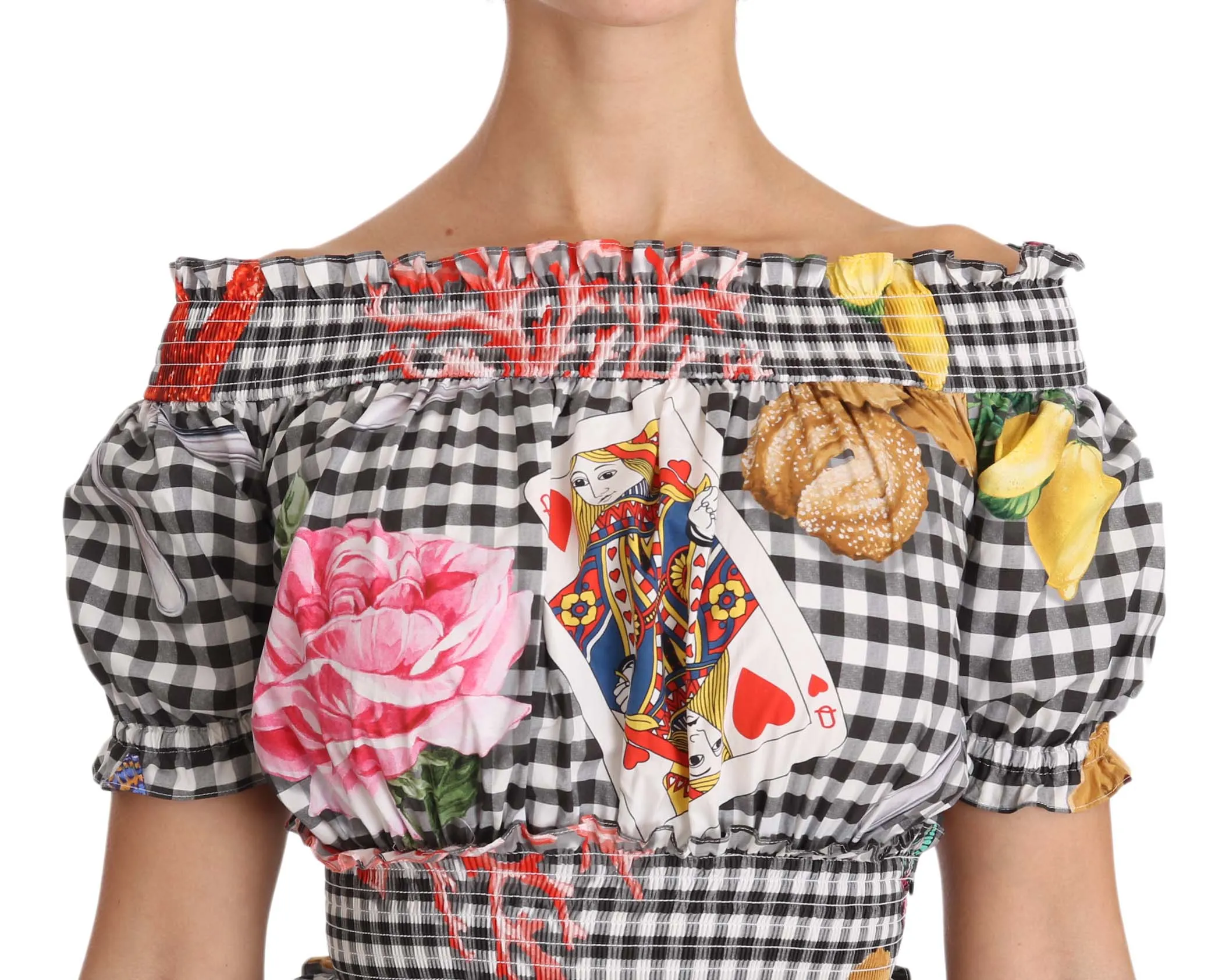 Black White Check Sicily Roses Lemon Dress