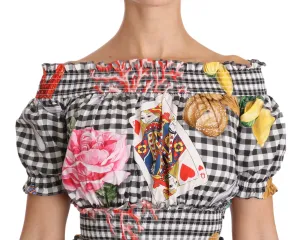 Black White Check Sicily Roses Lemon Dress