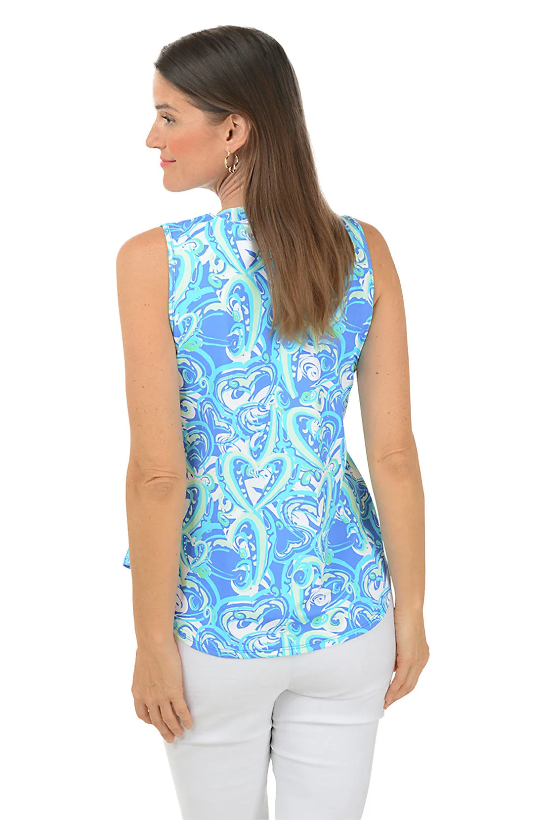 Blue Heart Explosion UPF50  Split Neck Sleeveless Top