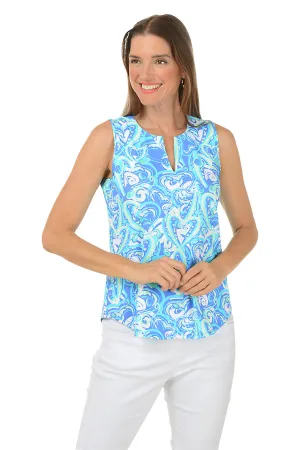 Blue Heart Explosion UPF50  Split Neck Sleeveless Top