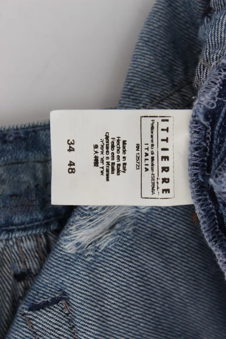 Blue Wash Torn Denim Cotton Slim Fit Jeans