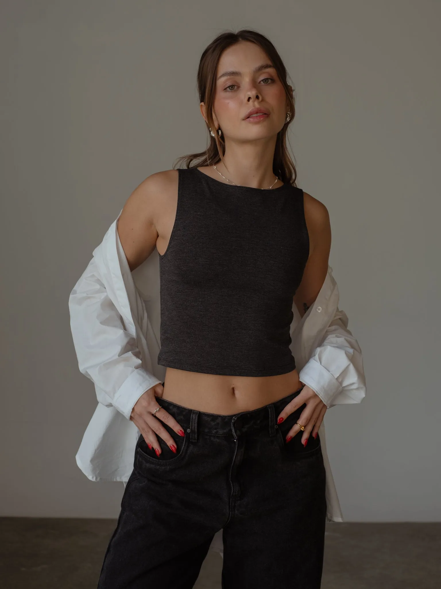 BOAT NECK TOP - GRAFITO GRAY