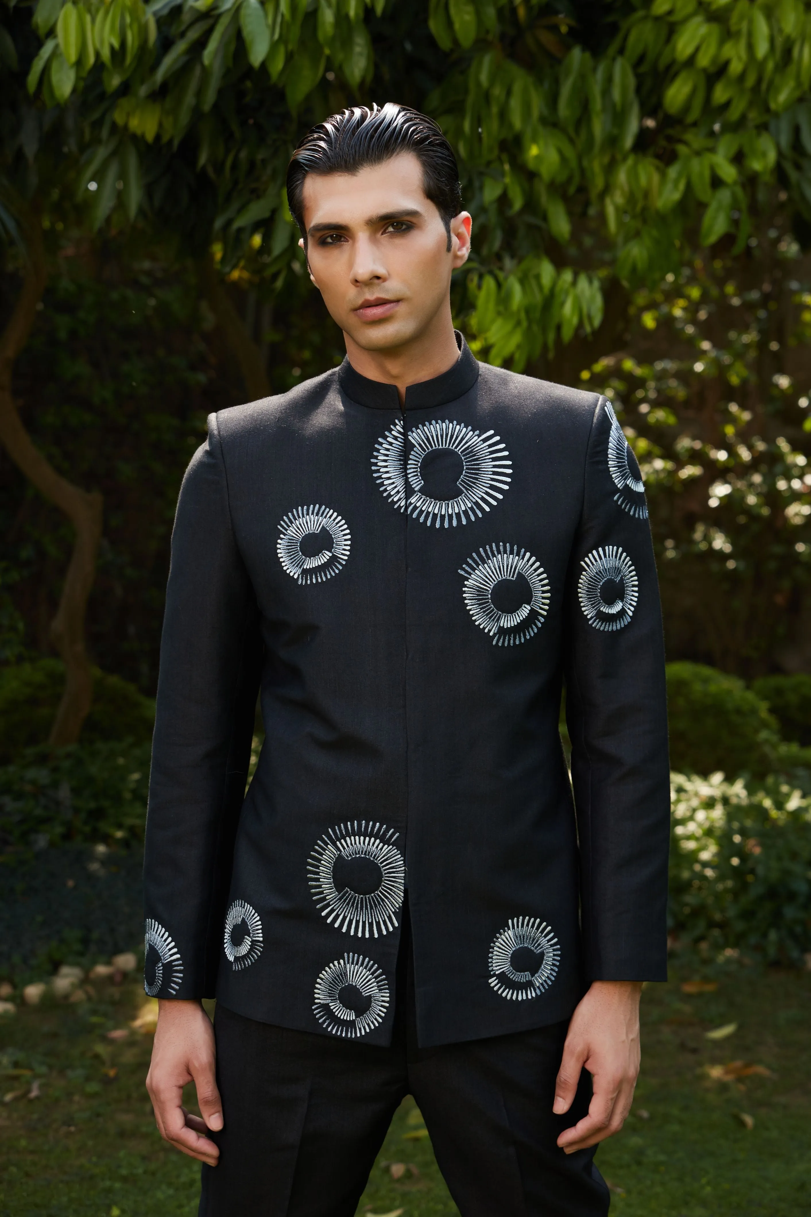 Cairo Bandhgala Open Jacket Set with Pants & Collarless Shirt