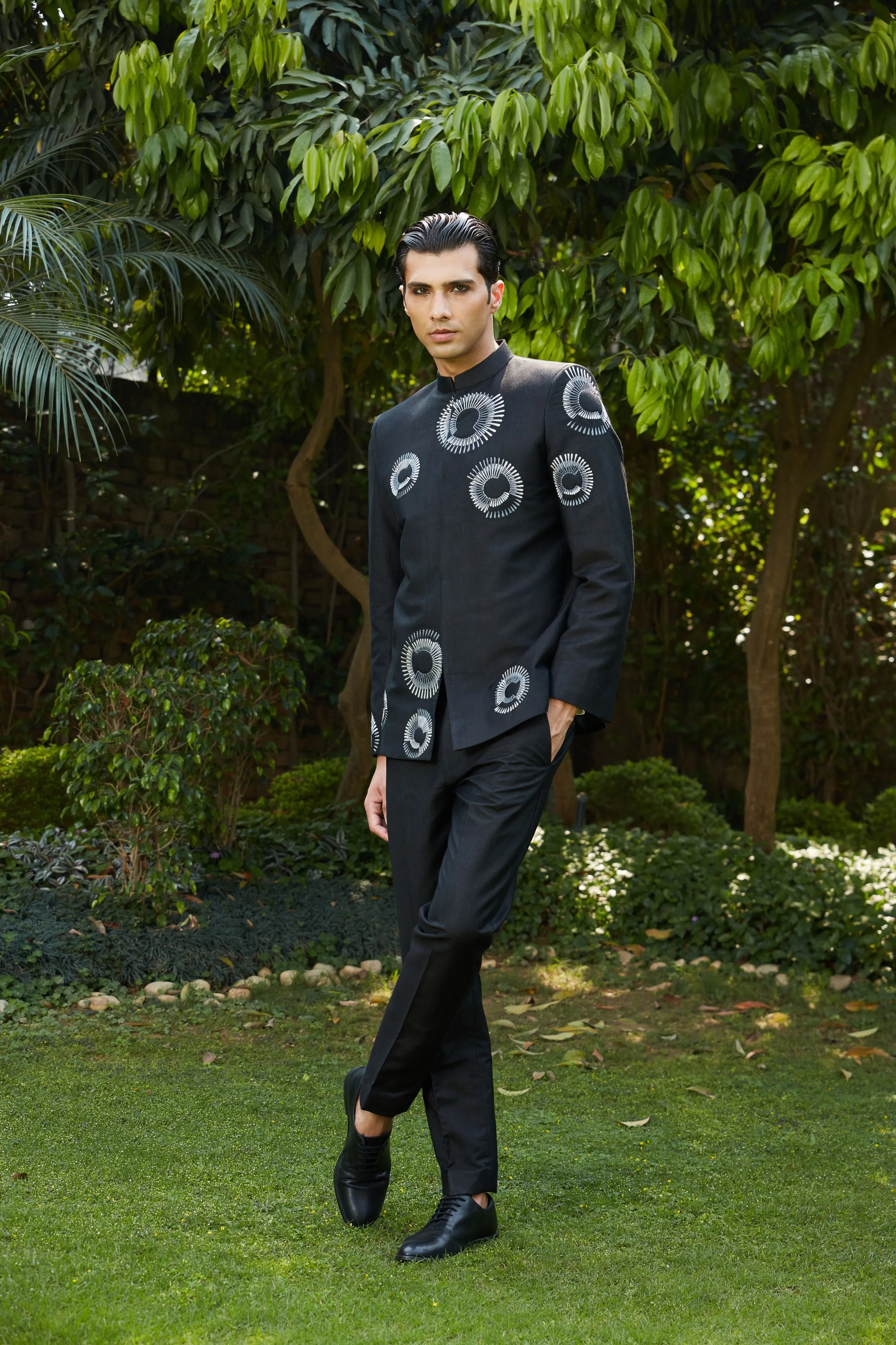Cairo Bandhgala Open Jacket Set with Pants & Collarless Shirt