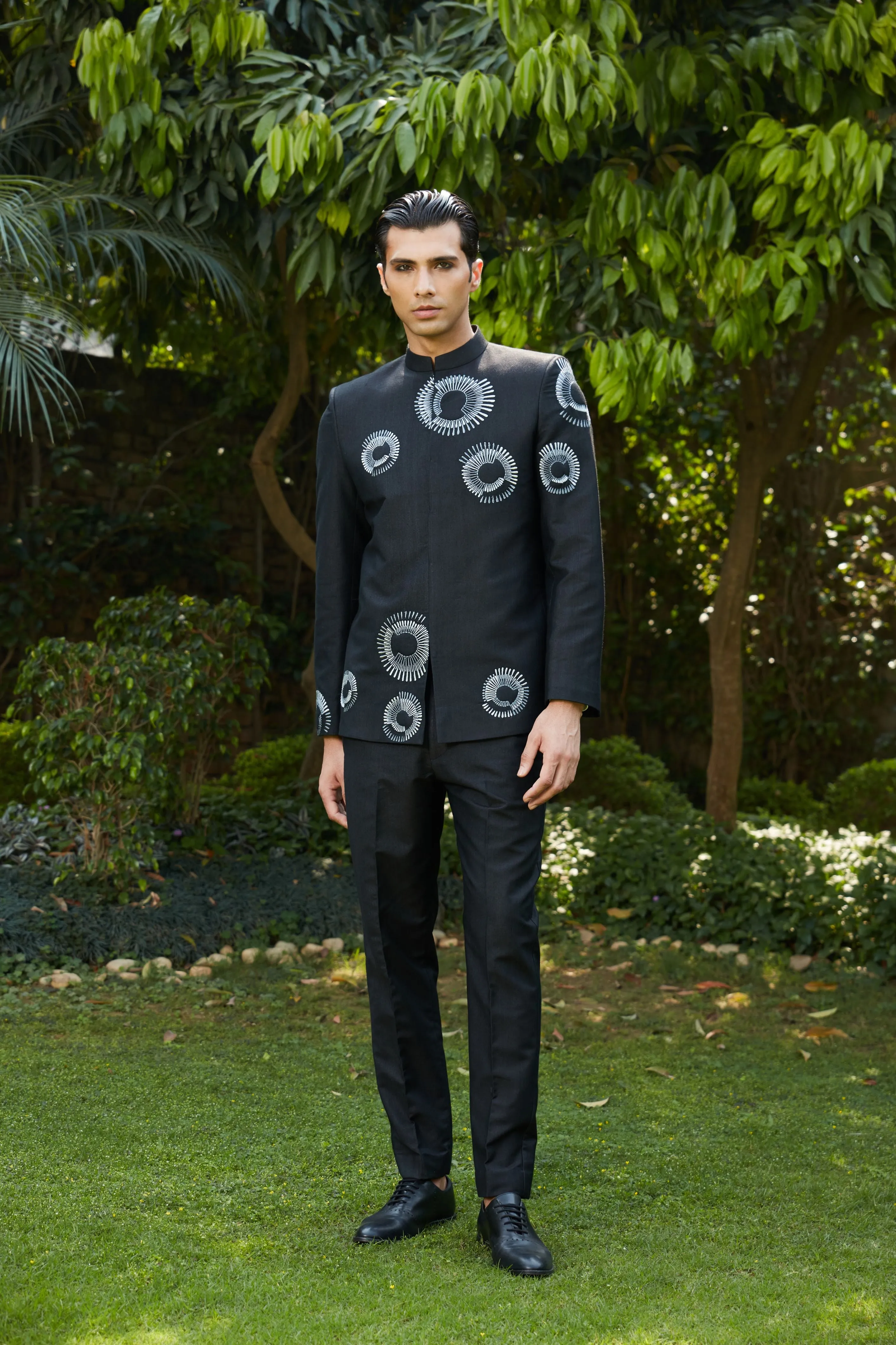Cairo Bandhgala Open Jacket Set with Pants & Collarless Shirt